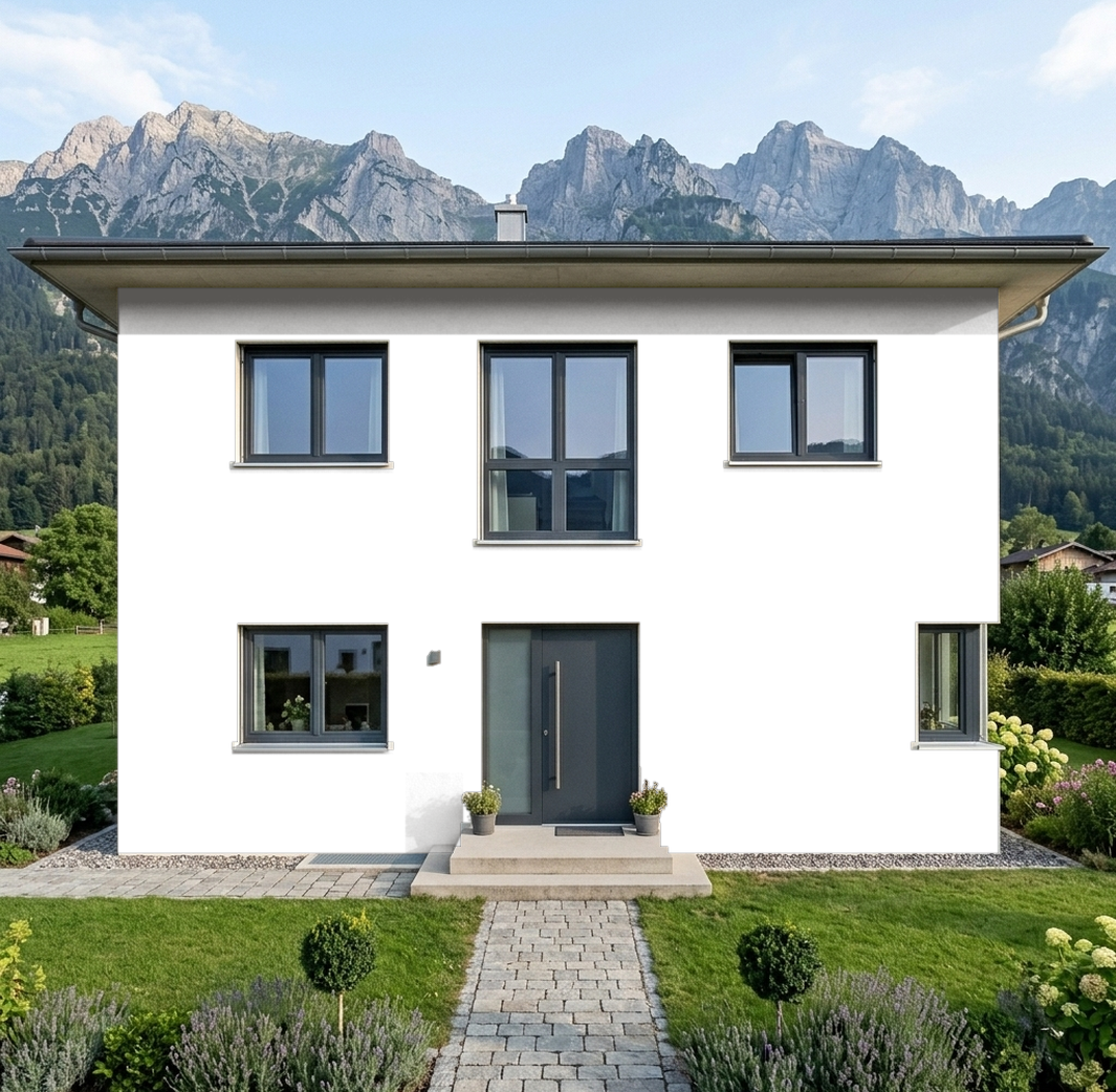 Klassisches Vorarlberger Einfamilienhaus Fassade mit Farbauswahl